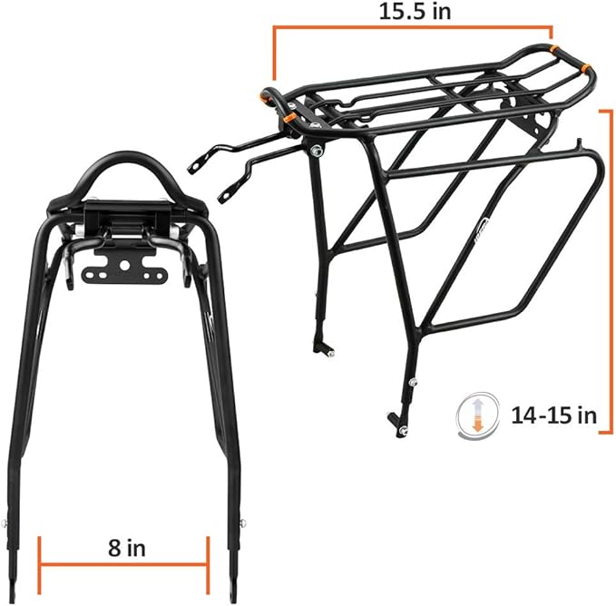 Ibera Bike Rack - Bicycle Touring Carrier Plus+ for Disc Brake/Non-Disc Brake Mount, Fat Tire Bikes, Frame-Mounted for Heavier Top & Side Loads, Height Adjustable for 26"-29" Frames
