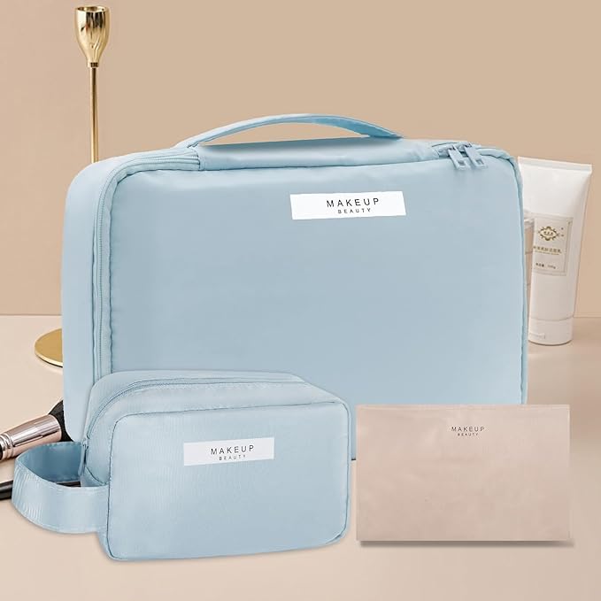 Travel Makeup Bag Cosmetic Bag Makeup Bag Toiletry bag for women and men (Blue-3pcs)