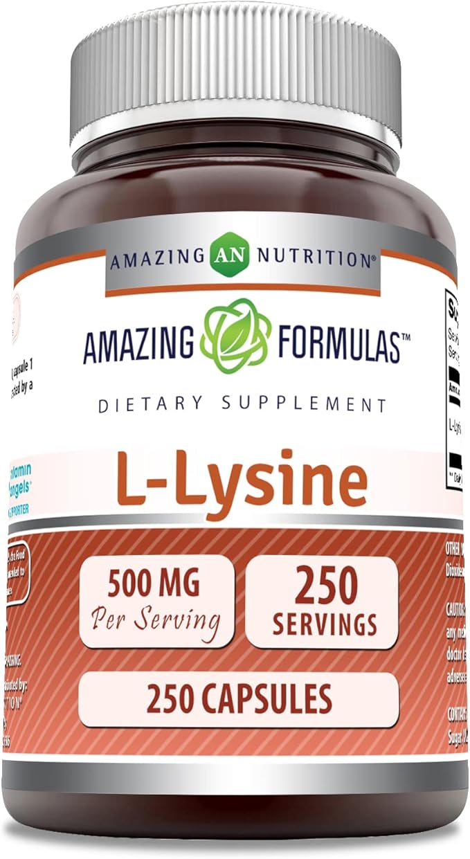 Amazing Formulas L-Lysine 500mg 250 Capsules Amino Acid Supplement | Non-GMO | Gluten Free | Made in USA