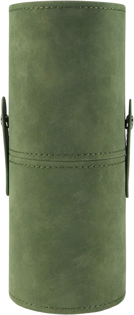 Portable Makeup Brush Case,Pu Leather Makeup Brush Holder with Button,Travel Cup Storage Dustproof Makeup Cosmetic Bags for Women (Grass green)