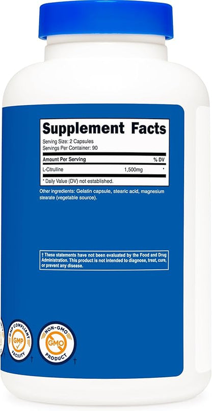 Nutricost L-Citrulline 750mg, 180 Capsules (3 Bottles)