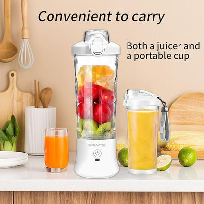 Portable Blender, Personal Blender for Shakes and Smoothies with 20 Oz Travel Cup and Lid, Mini Personal Size Blender with 6 Blades and USB Rechargeable for Gym, Kitchen and Outdoors (White)