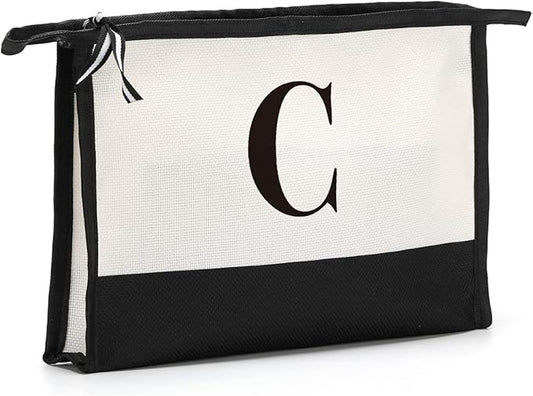 Monogrammed for Women Initial bridesmaid gifts, Personalized monogram Monogram Cosmetic Bag,Travel Makeup Bag Suitable for Wedding weekend Beach Gift for Women Teachers Friends.Pure letters C