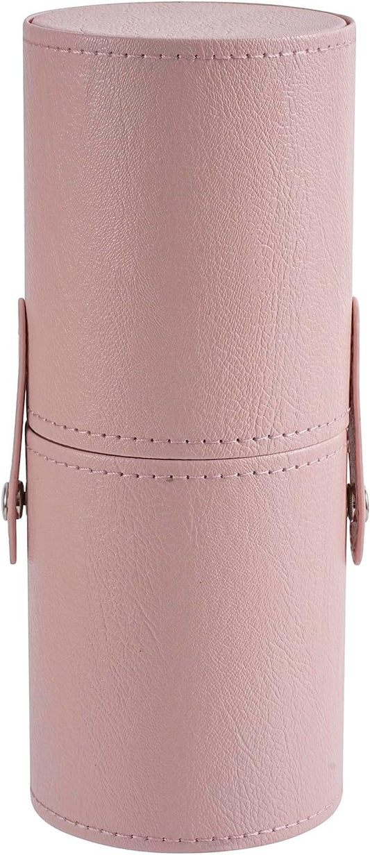 Portable Makeup Brush Holder, Waterproof PU Leather Travel Makeup Brush Case Bag Cup, Brush Storage Dustproof Bag (01Light Pink)