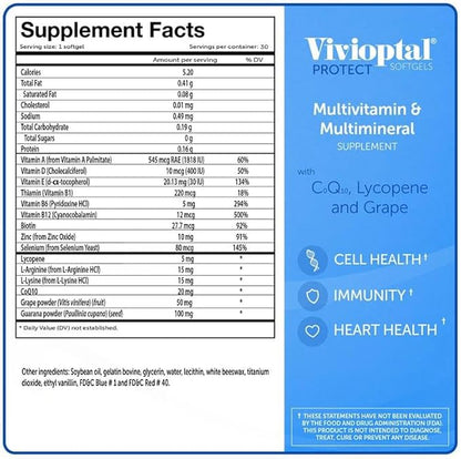 Vivioptal for Men, 30 Capsules, CoQ10, Lycopene & Resveratrol, Multivitamin & Multimineral, Gluten Free, German Formula