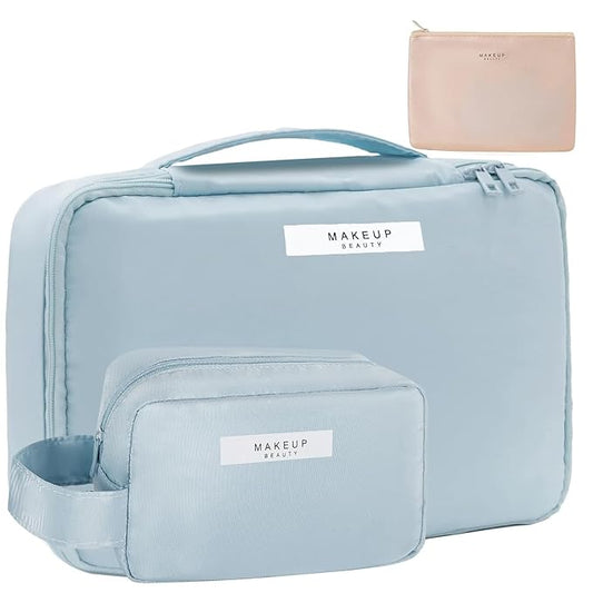 Travel Makeup Bag Cosmetic Bag Makeup Bag Toiletry bag for women and men (Blue-3pcs)
