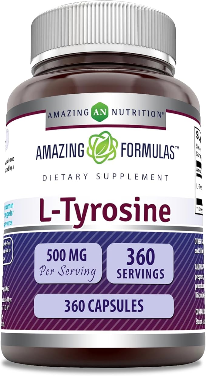 Amazing Formulas L-Tyrosine Supplement | 500 Mg Per Serving | 360 Capsules Per Serving | Non-GMO | Gluten-Free | Made in USA