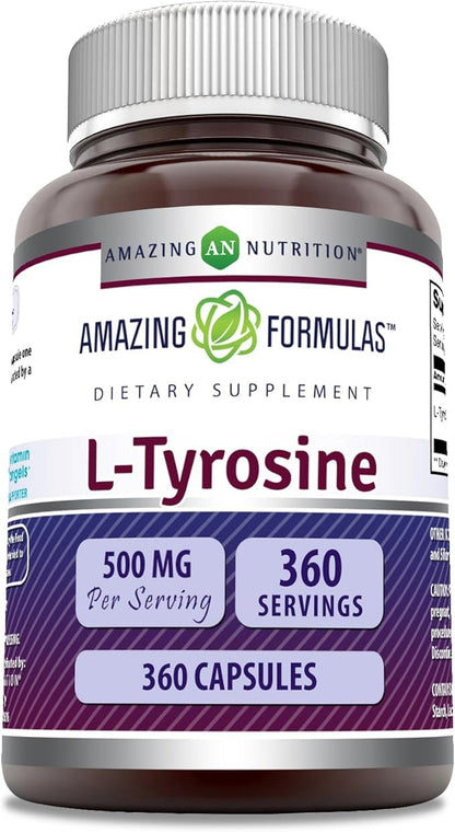 Amazing Formulas L-Tyrosine Supplement | 500 Mg Per Serving | 360 Capsules Per Serving | Non-GMO | Gluten-Free | Made in USA