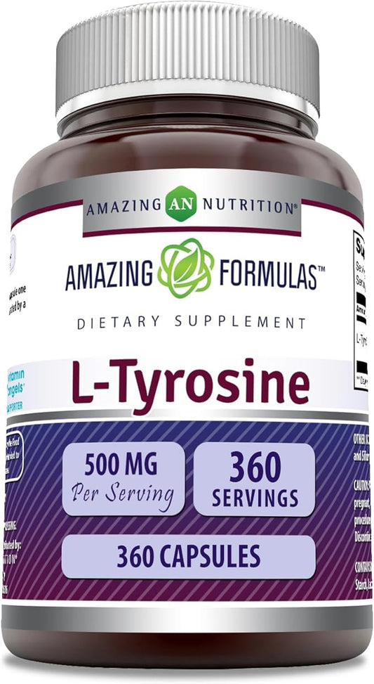 Amazing Formulas L-Tyrosine Supplement | 500 Mg Per Serving | 360 Capsules Per Serving | Non-GMO | Gluten-Free | Made in USA