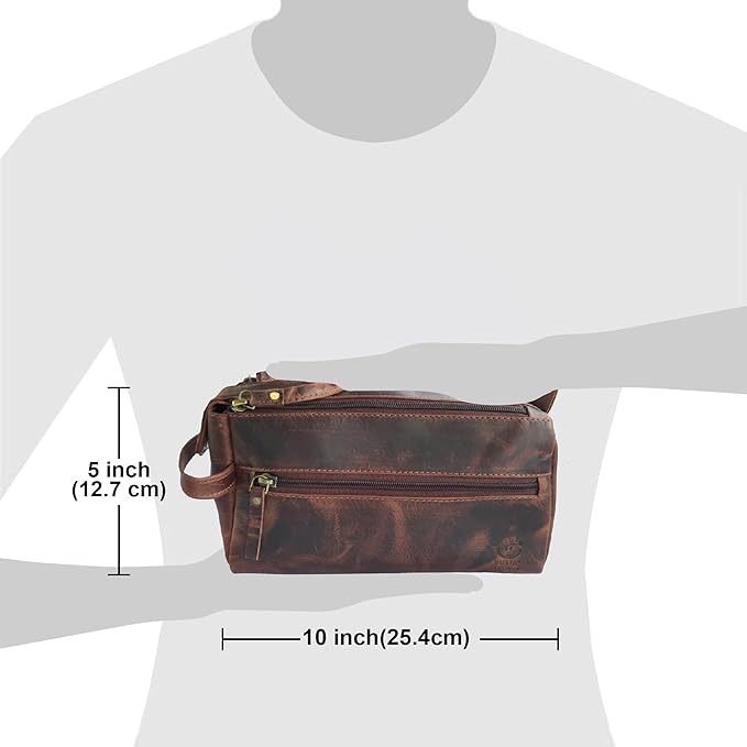 RUSTIC TOWN Buffalo Leather Toiletry Bag : Vintage Travel Shaving & Dopp Kit : for Toiletries, Cosmetics & More : Spacious Interior & Waterproof Lining : Compact, Fits Easily in Luggage