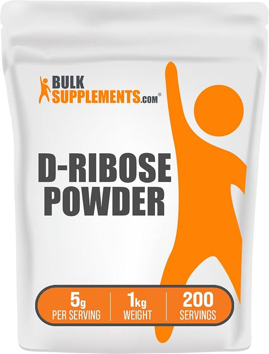 BulkSupplements.com D-Ribose Powder - D-Ribose Supplement, Ribose 5000mg, for Energy Support - Unflavored & Gluten Free, 5000mg per Serving, 1kg (2.2 lbs) (Pack of 1)