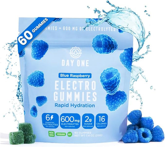 Electrogummies Blue Raspberry - Electrolyte Gummies for Runners, Athletes, Daily Use - Hydration Gummies with Essential Electrolytes - Hydration Alternative to Powders, Tablets, Chews - 60 Gummies