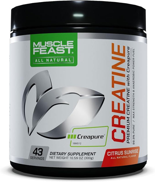 Muscle Feast Creapure Creatine Monohydrate Powder, Vegan Keto Gluten-Free, All Natural No Artificial Ingredients, Citrus Sunrise, 300g