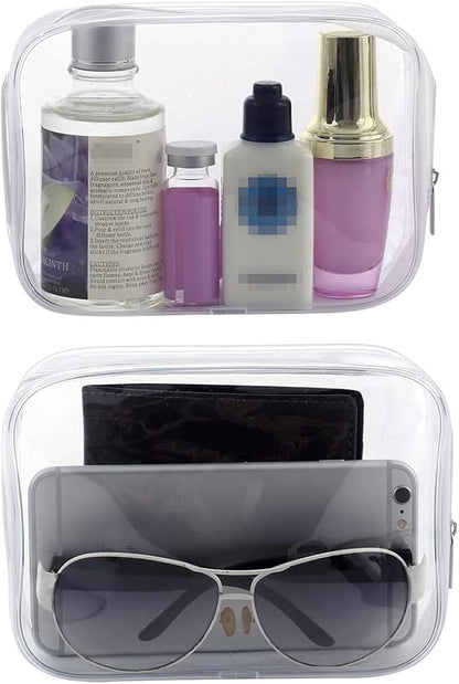 Clear Plastic Zippered Toiletry Carry Pouch TSA Approved Toiletry Bag Portable Cosmetic Makeup Bag for Vacation, Bathroom and Organizing (White 3Pcs, Small)