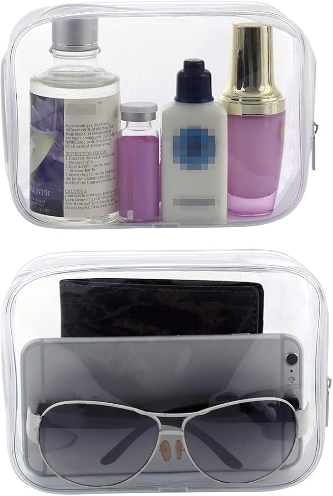 3 Pack Clear Plastic Zippered Toiletry Carry Pouch TSA Approved Toiletry Bag Portable Cosmetic Makeup Bag for Vacation, Bathroom and Organizing (White 3Pcs, Small/Large)