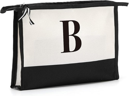 Monogrammed for Women Initial bridesmaid gifts, Personalized monogram Monogram Cosmetic Bag,Travel Makeup Bag Suitable for Wedding weekend Beach Gift for Women Teachers Friends.Pure letters B
