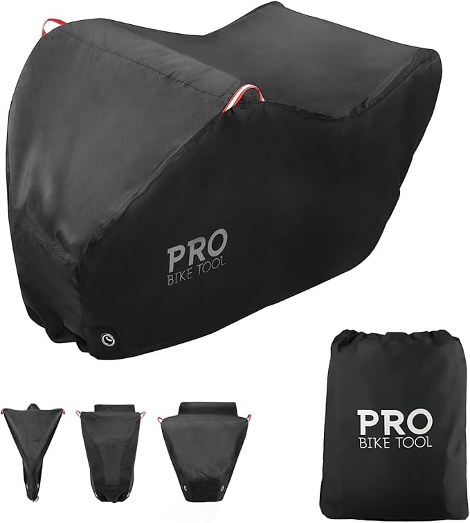 PRO BIKE TOOL Bike Cover - Heavy-Duty Bike Covers Outdoor Storage Waterproof 2 or 3 Bikes - Anti-UV Protection - Secure Fit with Lock Hole - Travel Ready for Car Racks - Includes Storage Bag, Black