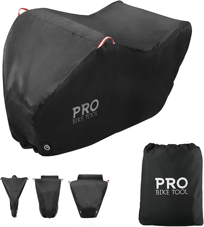 PRO BIKE TOOL Bike Cover - Heavy-Duty Bike Covers Outdoor Storage Waterproof 2 or 3 Bikes - Anti-UV Protection - Secure Fit with Lock Hole - Travel Ready for Car Racks - Includes Storage Bag, Black