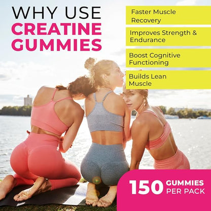 Creatine Gummies for Women, 5g - Creatine Monohydrate for Women - Workout Recovery, Muscle Toner, Boost Energy - Booty Gummies - Gluten Free, Vegan Creatine Chews Gummy, Cranberry Flavor (150)