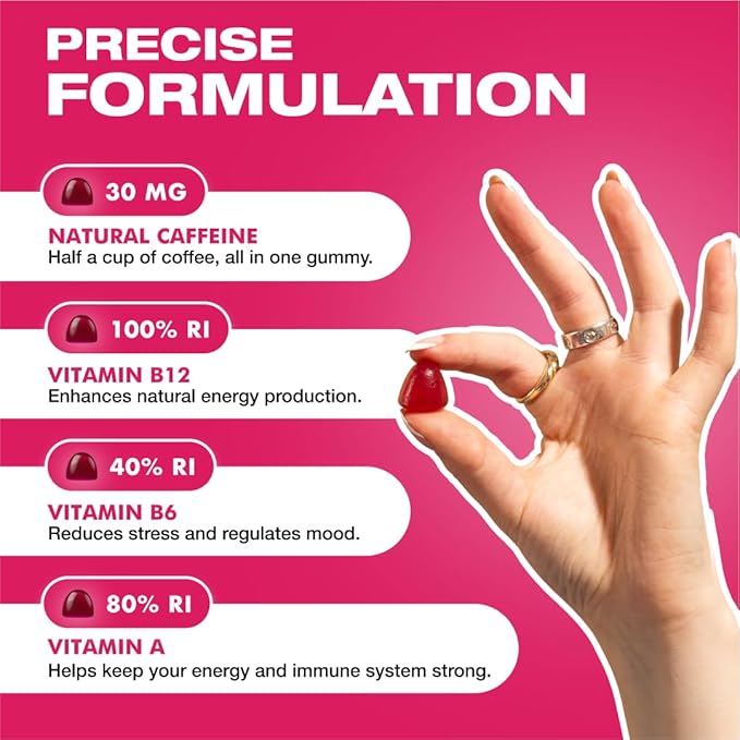 Energy Bytes Caffeine Gummies | Instant Energy Chews for Running, Cycling and Sports Performance | Vegan, Low Sugar | Cherry Charge (12-Pack)