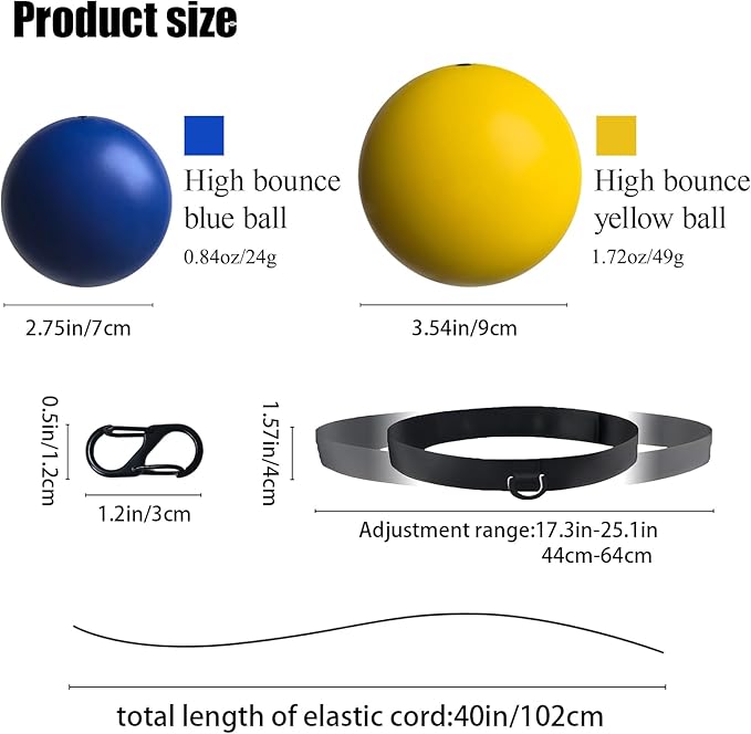 Boxing Reflex Ball Set - 2 Sizes PU Foam Speed Ball with Adjustable Headband, Anti-Rust S-Clips & Extra Strings | Hand Pain-Free Training for Reflex, Agility, Stress Relief (Yellow & Blue)
