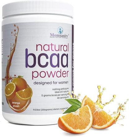 BCAA Powder Preworkout for Women - Naturally Sweetened with Stevia, Erythritol, & Monk Fruit + Delicious Recipe Guide PDF | 40 Servings (Orange Crush)
