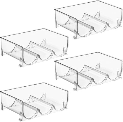 mDesign Plastic Free-Standing Stackable 3 Bottle Storage Holder Rack - Water, Wine, and Drink Organizer Shelf for Kitchen Countertop, Cabinet, Pantry, Fridge, Freezer, 4 Pack - Clear