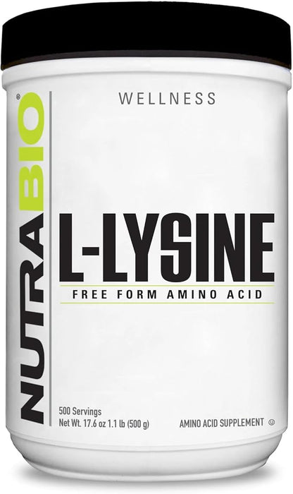 NutraBio L-Lysine Powder - Pure Grade Amino Acid - 500 Grams - Essential Amino Acid - Non-GMO - Gluten-Free - Vegan