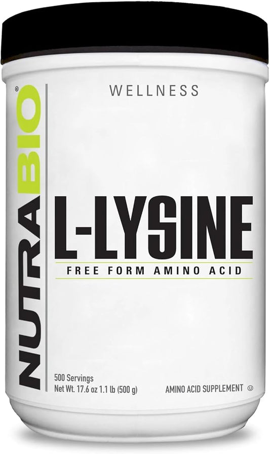 NutraBio L-Lysine Powder - Pure Grade Amino Acid - 500 Grams - Essential Amino Acid - Non-GMO - Gluten-Free - Vegan