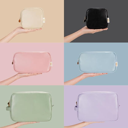 Wandering Nature Small Makeup Bag for Purse Mini Make up Pouch Cute Cosmetic Pouch for Women with Slip-in Pockets Matte Leather, Purple