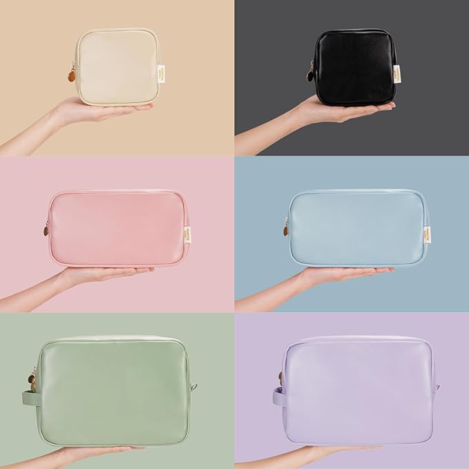 Wandering Nature Small Makeup Bag for Purse Mini Make up Pouch Cute Cosmetic Pouch for Women with Slip-in Pockets Eco Vegan Leather, Black