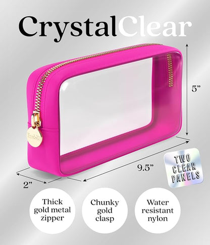 Clear Makeup Bag Zipper Pouch, Transparent Cosmetic Case Organizer, TSA Approved Travel Toiletry Case, Travel Accessories Essentials Makeup Tote for Women, Small Cute Make up Bag for Purse - Fuchsia