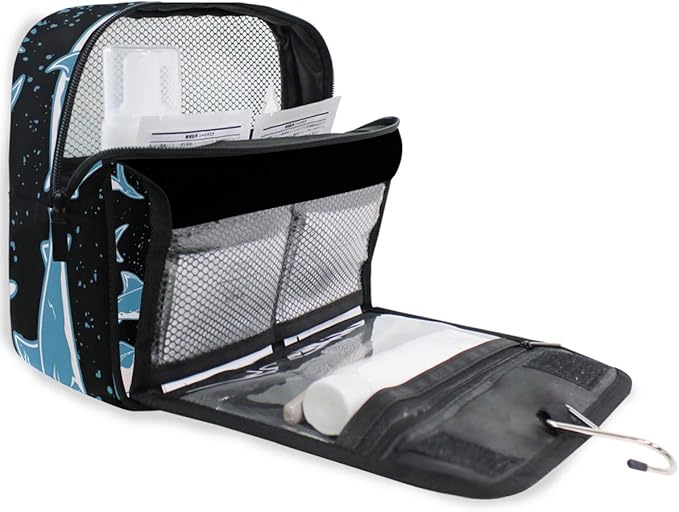senya Hanging Travel Toiletry Bag Kit Boys Makeup Case Cosmetics Organizer for Men Women (Undersea Shark)
