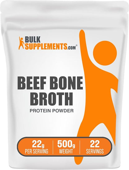 BulkSupplements.com Beef Bone Broth Protein Powder - Bovine Bone Broth Protein, Lactose Free Protein Powder - Dairy Free & Gluten Free, 22g per Serving, 500g (1.1 lbs) (Pack of 1)