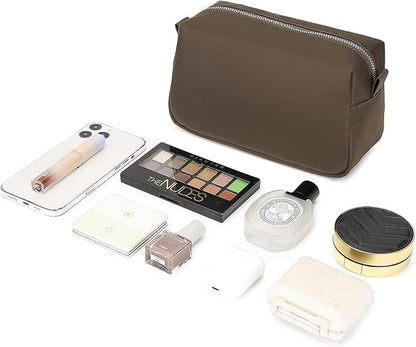 Organizer Bag Lightweight Cosmetic Bag with Ring Clasp Perfect Travel Makeup Bag for Women nylon Stand Up Design (Brown/Nylon)