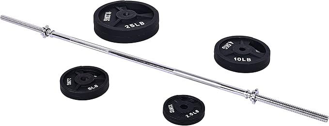 Signature Fitness Cast Iron Standard Weight Plates Including 5FT Standard 95-Pound Set (85 Pounds 10 Pounds