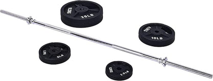 Signature Fitness Cast Iron Standard Weight Plates Including 5FT Standard 95-Pound Set (85 Pounds 10 Pounds