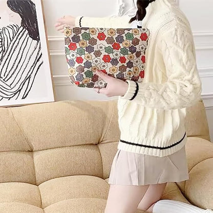 Cosmetic Bags for Women Makeup Bag Large Capacity Purse Travel Toiletry Zipper Storage Pouch Make up Brushes Organizer for Gifts (Flowers, Colorful)