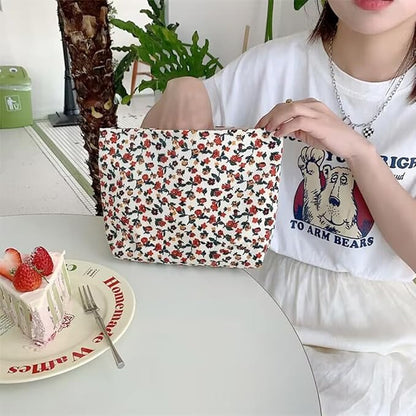 Cosmetic Bags for Women Makeup Bag Large Capacity Purse Travel Toiletry Zipper Storage Pouch Make up Brushes Organizer for Gifts (Flowers, Colorful)