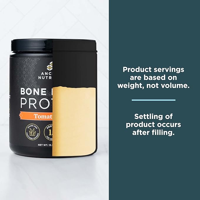 Ancient Nutrition Bone Broth Protein Powder, Tomato Basil, Grass-Fed Chicken and Beef Bone Broth Powder, 15g Protein Per Serving, Supports a Healthy Gut, 15 Servings