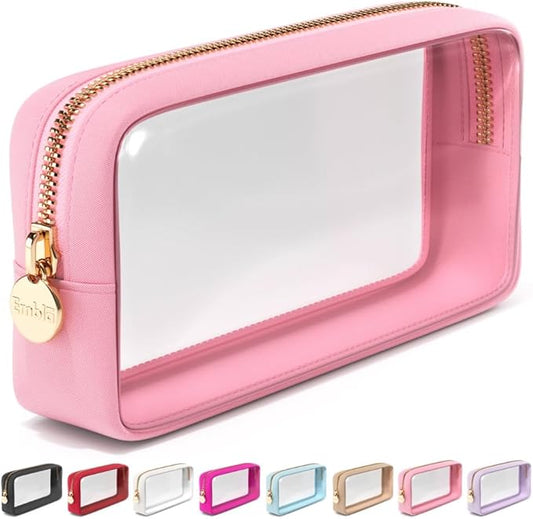 Clear Makeup Bag Zipper Pouch, Transparent Cosmetic Case Organizer, TSA Approved Travel Toiletry Case, Travel Accessories Essentials Makeup Tote for Women, Small Cute Make up Bag for Purse - Flamingo