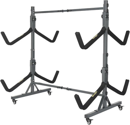 Bonnlo Kayak Stand Freestanding Storage Rack for Kayak Canoe Boat Paddle Board SUP Surfboard for Indoor Outdoor Garage, Shed, Dock with Lockable Wheels Wide Adjustable
