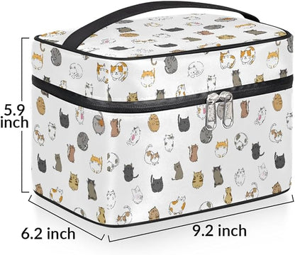 Large Makeup Bag Travel Cosmetic Bags for Women White Cute Colorful Animal Cat Makeup Organizer Case Toiletry Bag for Girls Traveling Wide Open Portable Pouch with Handle