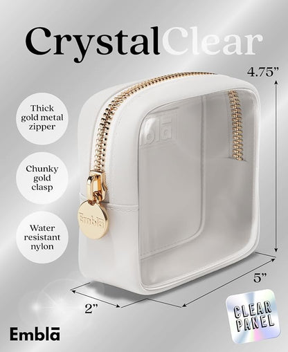Embla Clear Cosmetic Bag Makeup Case, Clear Zipper Make Up Pouch and Toiletry Travel Tote, Cute Skincare Pouches for Women Girls, Preppy Purse Cosmetic Organizer, Mini Makeup Bags, White