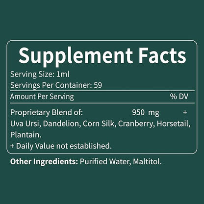 Uva Ursi Bearberry Natural Diuretic Drops, Urinary Health & Kidney Cleanse Detox Herbal Supplement Support UTI & Water Away, Extract W/Dandelion Root Cranberry, Alcohol-Free Tincture.2oz