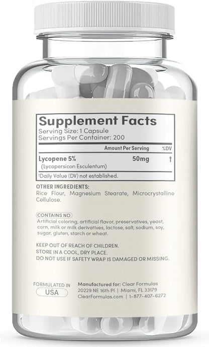 Tomato Based Lycopene Supplement - Extra Strength Lycopene 50mg Non-GMO Super Potent Antioxidant and Carotenoid Heart and Prostate Health Supplement for Men - Made in a cGMP US Lab (200 Servings)