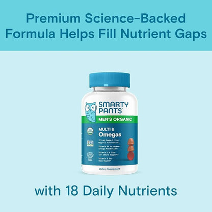 SmartyPants Multivitamin for Men, Organic Gummies: Methylfolate, Omega 3 (ALA), Vitamin D3, C, Vitamin B12, B6, Vitamin A, K & Zinc for Immune Support, Vegetarian, 120 Gummies (30 Day Supply)