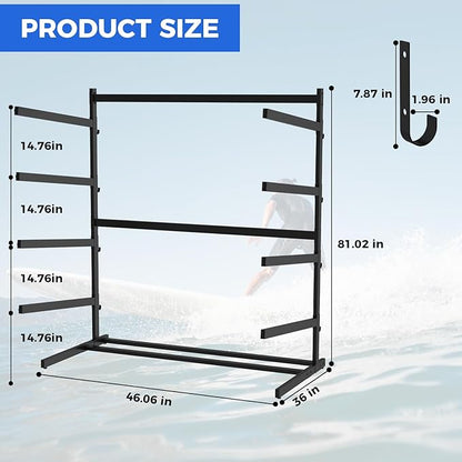 Kayak Storage Rack, Heavy Duty Adjustable Freestanding Kayak Stand with Wheels or Protection Pad for Kayaks, SUPs, Canoe and Paddleboard Kayak Rack for Indoor & Outdoor Use
