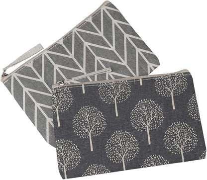 SUMAJU 2 Pcs Canvas Cosmetic Bag, Multi-Function Small Zipper Pouch Cute Makeup Pouch Travel Toiletry Bag Travel Size Toiletries Christmas Stocking Stuffers Gifts for Women,8.6 * 5.5 In