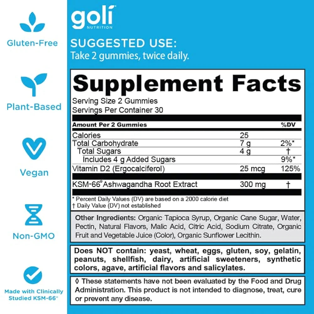 Goli Ashwagandha & Vitamin D Gummy - 300 Count - Mixed Berry, KSM-66, Vegan, Plant Based, Non-GMO, Gluten-Free & Gelatin Free Relax. Restore. Unwind, Pack of 5